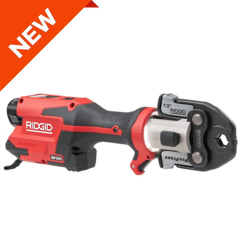 RIDGID RP 251 Press Tool — Compact 360° Power for Fast, Flame-Free Connections | J.M. McKinney Co RIDGID RP 251 Press Tool Battery Kit with ProPress Jaws (1/2"-1 1/4") - 78148