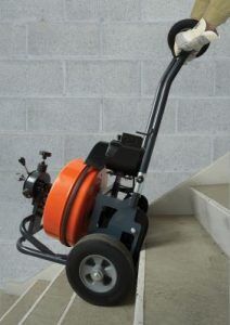 General Pipe Cleaners P-T4-C Sewerooter T4 Drain Cleaning Machine W/100' x 9/16" Cable & Cutter Set | J.M. McKinney Co P-T4-C Sewerootert-4_stairs | General Pipe Cleaners