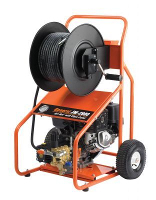 General Pipe Cleaners JM2900B - JM-2900 Gas Powered Water Jetter Sewer and Drain Cleaner Package | J.M. McKinney Co JM-2900-B - JM-2900, plus 200JH2 (200′ x 3/8″) Hose, CM-300 Cart Reel with 150JH1 (150′ x 1/4″) Hose, JN-50 & JN-40 Nozzle Sets, and NCT Nozzle Cleaning Tool