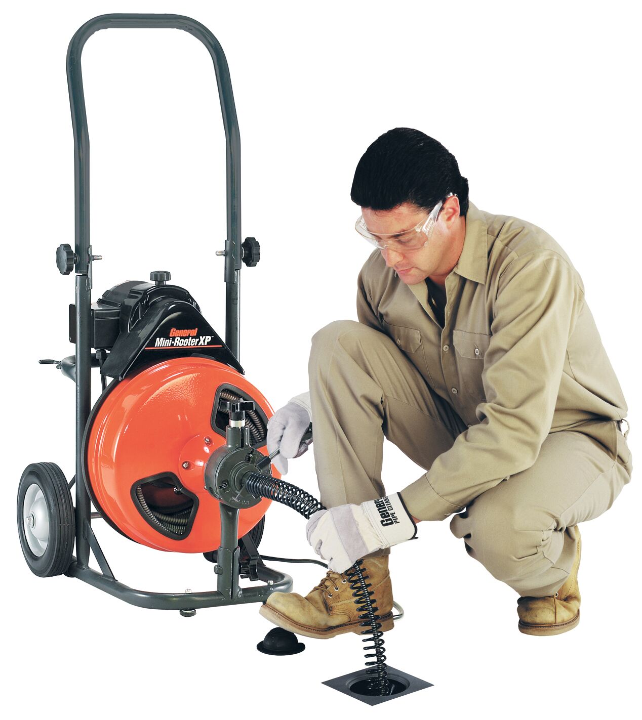 General Pipe Cleaners P-XP-B Mini-Rooter XP Drain/Sewer Cleaning Machine W/ 75' x 3/8"Cable & 4 Pc Cutter Set | J.M. McKinney Co Mini-Rooter XP P-XP-B power feed | General Pipe Cleaners